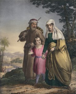 Jesus kehrt mit seinen Eltern nach Nazareth zurück (farbiger Stich)