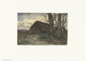 Schafstall bei Bäumen im Abendlicht von Sientje Mesdag van Houten