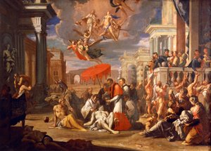 St. Karl Borromäus spendet 1576 die Heilige Kommunion an Pestopfer, von Sigismund Caula (1637-1713)