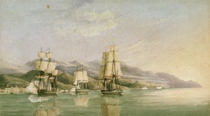 Angriff auf einen Konvoi von achtzehn französischen Handelsschiffen bei Laigrelia und Alassio, 27. Juni 1812, frühes 19. Jahrhundert