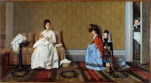 Kleine Mädchen spielen große Damen Zwei Schwestern verkleiden sich mit den Kleidern ihrer Mutter von Silvestro Lega