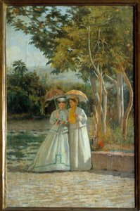 Spaziergang im Garten. Gemälde von Silvestro Lega (1826-1895) 19. Jahrhundert Florenz, Museum für moderne Kunst von Silvestro Lega
