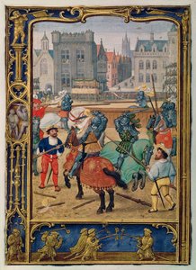 Juni: Turnier und ein Spiel mit Steckenpferden, aus einem Stundenbuch, oder dem Golfbuch, ca. 1520-30