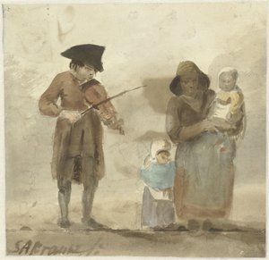Straßenmusiker mit Frau und Kindern