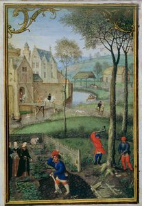 März: Bäume fällen, aus einem Stundenbuch, ca. 1540 von Simon Bening