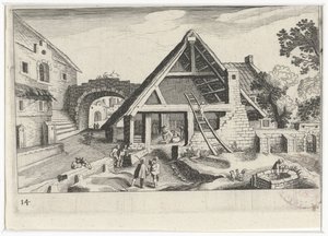 Dorfansicht mit der Heiligen Familie von Simon Frisius