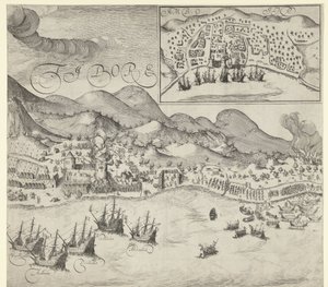Sieg der Holländer über die Portugiesen auf Tidore (rechte Platte), 1605 von Simon Frisius