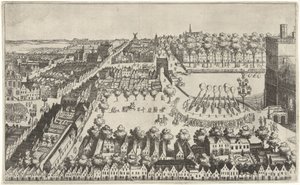 Freudenfeuer in Den Haag nach der Verkündung des Waffenstillstands, 1609 von Simon Frisius