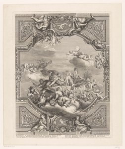 Deckenmalerei in Versailles: Apollo verteilt Belohnungen an Künste und Wissenschaften, Minerva krönt das Genie Frankreichs