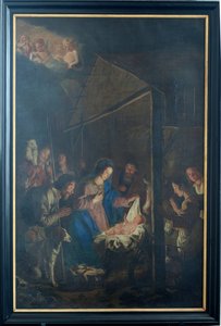 Pfarrkirche (Onze-Lieve-Vrouw-Hemelvaartkerk). Innenraum. Gemälde. Weihnachtsszene. Simon De Paepe. Ursprung Abtei Ename (?)