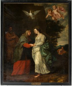 Pfarrkirche (Parochiekerk Sint-Eligius). Gemälde. "Maria besucht Elisabeth". Simon De Pape. 17. Jahrhundert. von Simon II de Pape