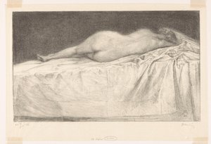 Nackte Frau liegend auf Bett von Simon Moulijn (signed by artist)