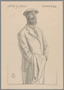Porträt von Dirk Hidde Nijland mit Mantel über dem Arm von Simon Moulijn (signed by artist)