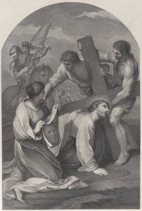 Christus unter dem Gewicht des Kreuzes zu Boden gefallen, mit zwei Männern, die helfen, ca. 1729 von Simon Vallee