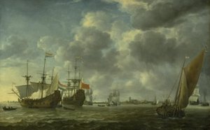 Schiffe im Fluss Maas vor Rotterdam von Simon de Vlieger