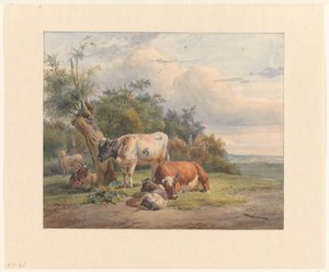 Landschaft mit Vieh bei einem Baum