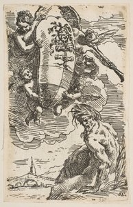 Allegorie des Flusses Foglia mit dem Wappen der Stadt Pesaro, Frontispiz für ..., ca. 1639