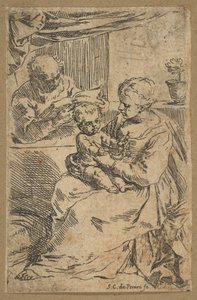 Heilige Familie mit einem Rosenkranz, ca. 1640-1642 von Simone Cantarini