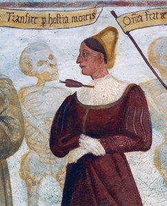 Der Tod mit der jungen Frau (Detail) aus dem Totentanz von Simone II Baschenis