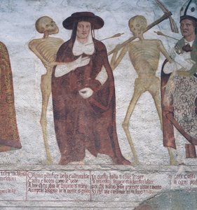 Der Kardinal und der Tod, Detail aus Der Totentanz von Simone II Baschenis