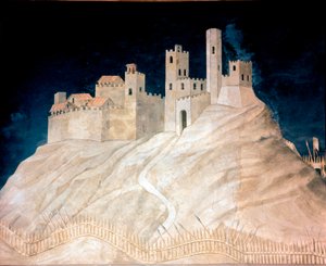 Ansicht des Schlosses von Montemassi in der Maremma im Jahr 1328