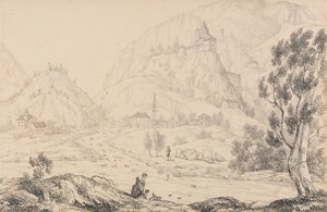 Album mit 30 Ansichten in Tirol und Italien: Festung Trostburg bei der Stadt Kollman. Tirol. 28. Okt. 1840