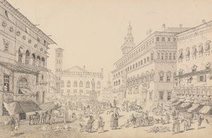 Album mit 30 Ansichten in Tirol und Italien: Platz in Bologna, Kathedrale und Palast des päpstlichen Legaten 12. Nov. 1840 von Sir Charles D
