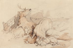 Hunde und Jäger greifen Hirsche an von Sir Edwin Henry Landseer