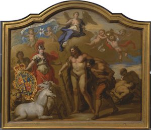 Allegorie der Macht Großbritanniens zu Land, Entwurf für ein dekoratives Paneel für die Zeremonienkutsche von George I.