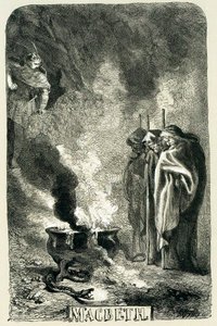 Macbeth besucht die drei Hexen auf der verwüsteten Heide, 1858 von Sir John Gilbert