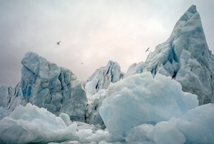 Eisberge im arktischen Meer um die Insel Spitzbergen, Norwegen