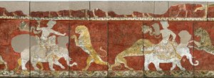 Sogdische Kunst: Wandmalerei aus der Roten Halle des Palastes in Varakhsha von Sogdian Sogdian