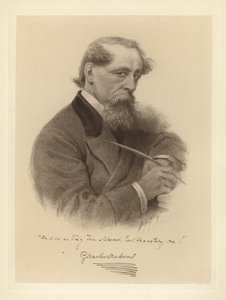 Porträt von Charles Dickens mit seinem Stift (s/w Foto)
