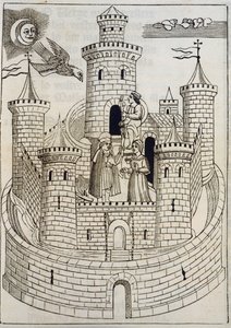 Eine Burg, Gravur zur Begleitung mallorquinischer Lieder von Fray Encelm Turmeda von Spanish School