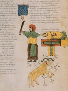 Abraham kurz vor der Opferung seines Sohnes Isaak, aus der Westgotisch-Mozarabischen Bibel von St. Isidores, 960 n. Chr. (Tempera auf Pergament)