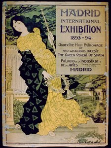 Werbung für die Internationale Ausstellung von Madrid 1893-94 im Palast der Industrie und Künste, Madrid, 1893