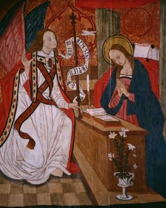 Verkündigung, Tafel aus der Kirche San Andres von Tortura, spätes 15. Jahrhundert - frühes 16. Jahrhundert (bemaltes Holz)