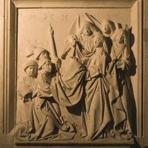 Basrelief von Saint Idelfonso, der sein Messgewand erhält, Innenraum der La Mezquita, Cordoba, 1507