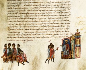 Byzantinischer Kaiser Basileios I., genannt der Makedonier, empfängt serbische Botschafter