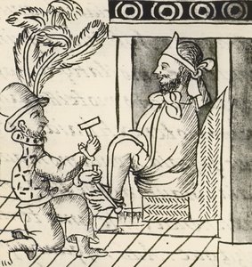 Codex der Eroberung Mexikos: Ausbruch des Krieges, Der Aztekenkaiser Montezuma in Ketten gelegt