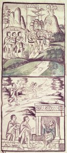 Kodex der Eroberung Mexikos: die Gesandten von Montezuma, oder Moctezuma II, Aztekenkaiser treffen die Spanier