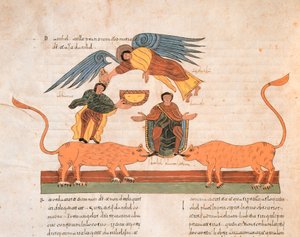 Daniel in der Löwengrube, aus der Westgotisch-Mozarabischen Bibel von St. Isidores, fol.325v., 960 n. Chr. (Tempera auf Pergament)