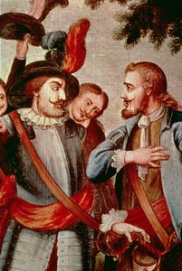Hernando Cortes (1485-1547) und Diego di Velasquez (1465-1524) (Detail) von Spanish School