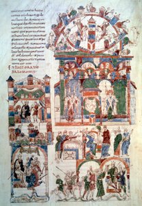 Geschichte von Salomo: "König Salomo empfängt den Tribut". Seite (fol. 129 v;) aus der "Bibel von Roda" (man. lat. 6) erstellt in Spanien im 11. Jahrhundert. Paris, B.N.