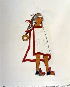 Mann des Aztekenvolkes im Codex Vaticanus 3738. Faksimile des Manuskripts von Dominikaner Pedro de los Rios, zwischen 1570 und 1589, Bibl. Vatikan.