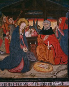 Geburt Christi, Tafel aus der Kirche San Andres von Tortura, spätes 15. Jahrhundert - frühes 16. Jahrhundert (bemaltes Holz)