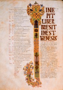Eröffnungsseite des Buches Genesis mit dem Anfangsbuchstaben I, aus der Westgotisch-Mozarabischen Bibel von St. Isidores, fol.14v., 960 n. Chr. (Tempera auf Pergament)