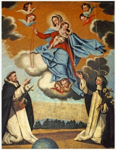 Unsere Liebe Frau vom Rosenkranz mit St. Dominikus und St. Katharina von Siena von Spanish School