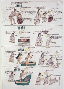 Seite aus dem Codex Mendoza, zeigt Disziplin und Aufgaben, die Kindern zugewiesen wurden, Mexiko, ca. 1541-42 von Spanish School