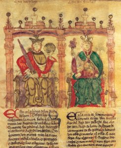 Pelagius (685-737), Gründer des Königreichs Asturien und sein Enkel Fruela I (722-68) (Pigment auf Pergament)
